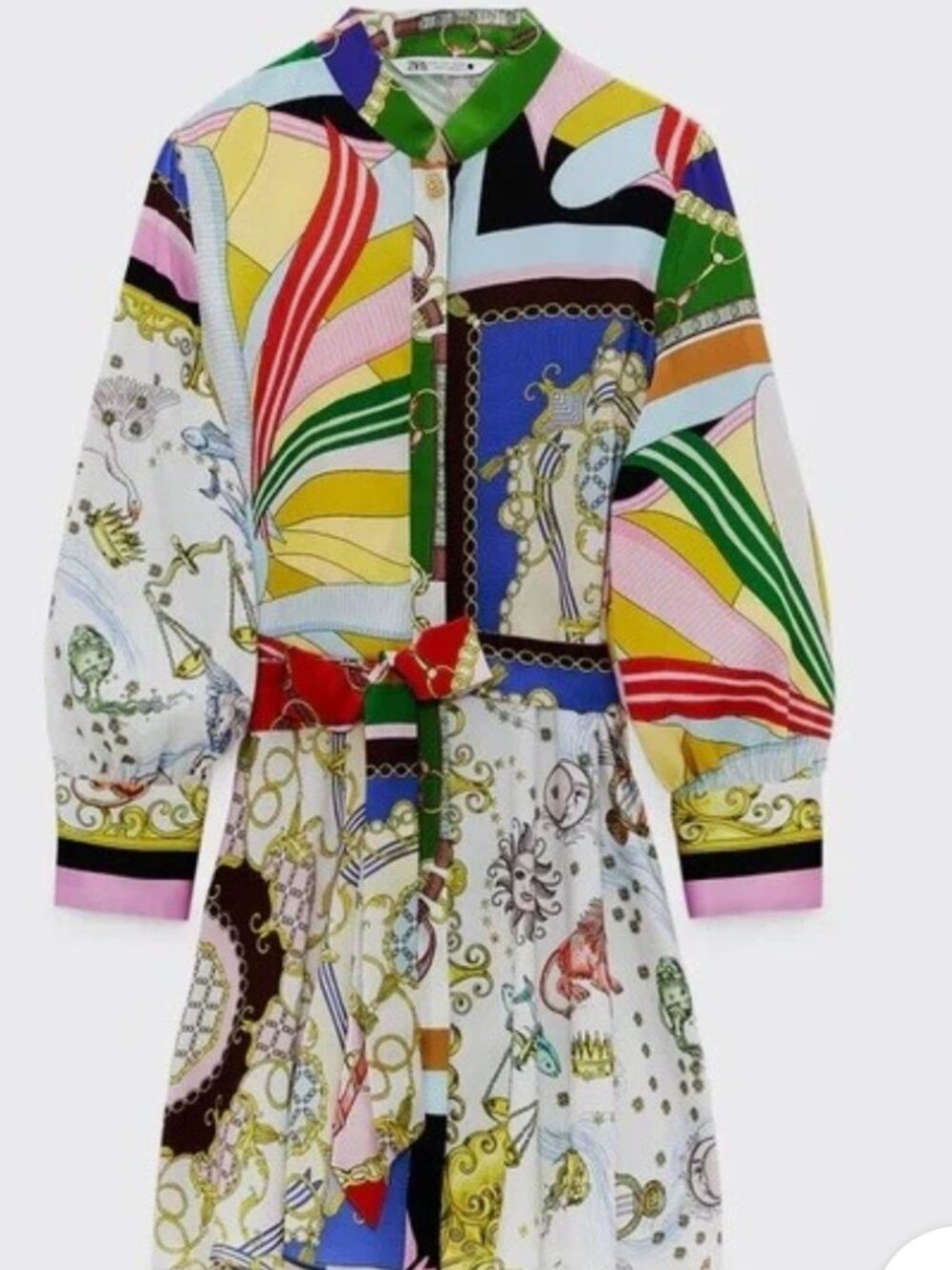 Zara short printed zodiac mini dress featuring a vibrant multicolor Medium